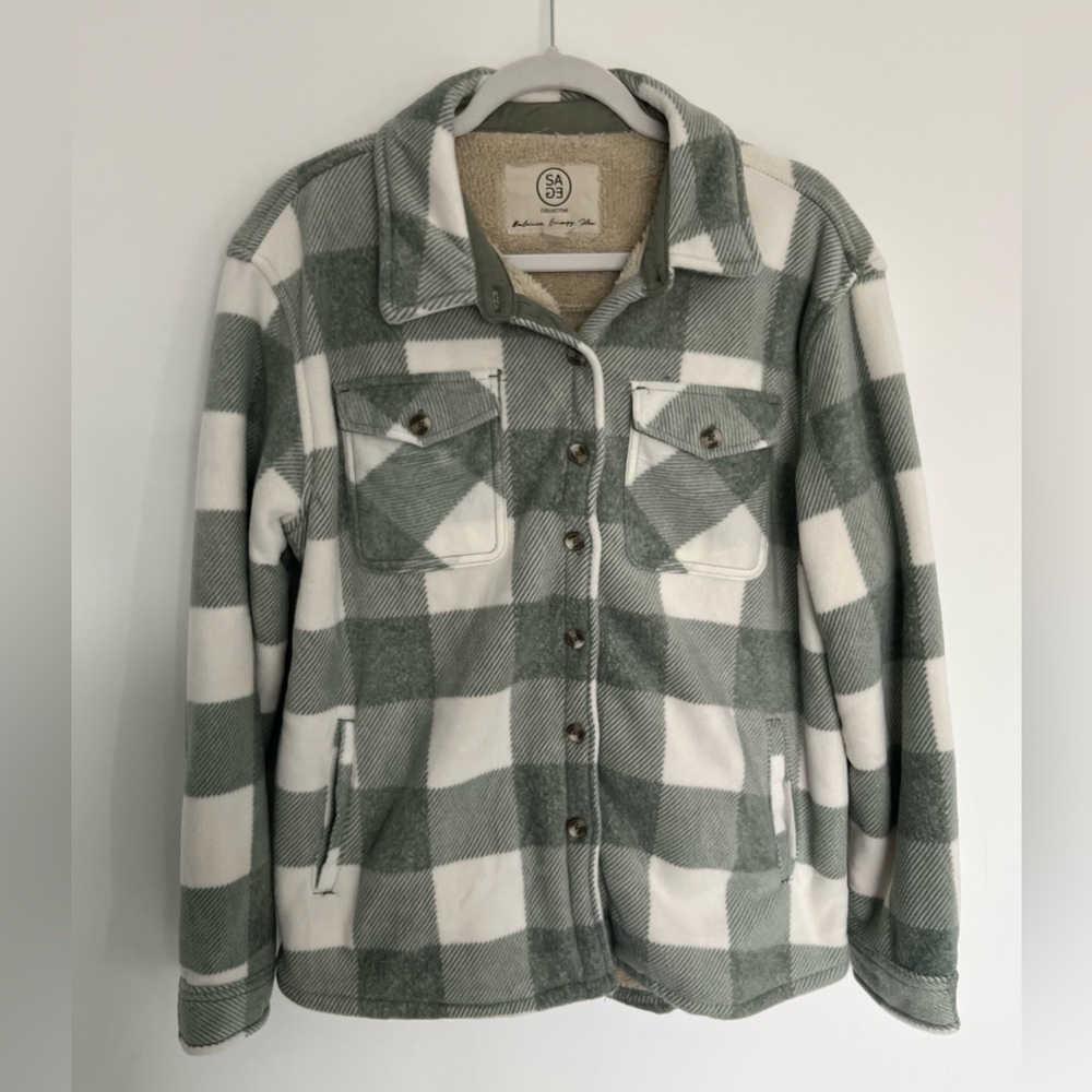 Green and Cream Plaid Women's Jacket with Faux Fur Inside